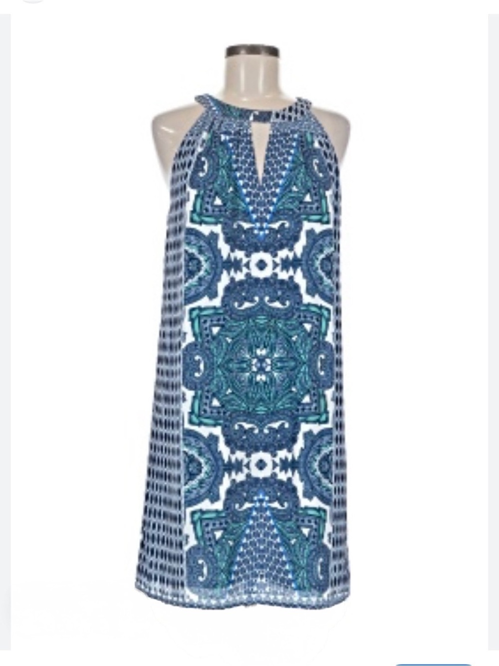 Daniel Cremieux Blue and Teal Halter Print Dress